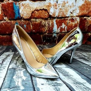 Metallic silver high heels